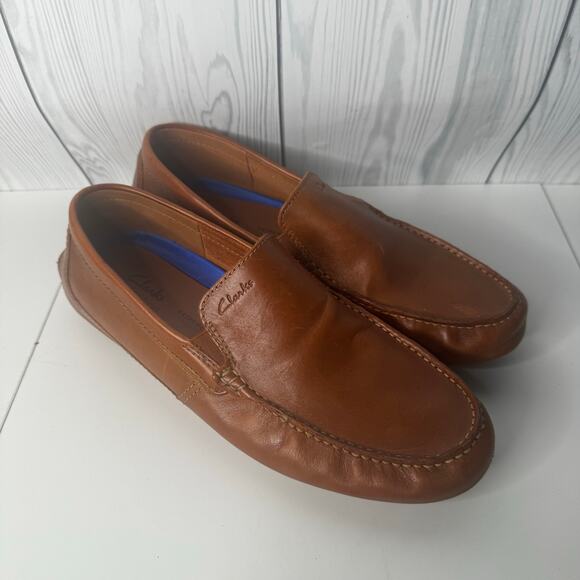 Clarks Collection Driving Loafers Brown Leather Comfort Shoes Men’s Size 10 - Picture 1 of 8